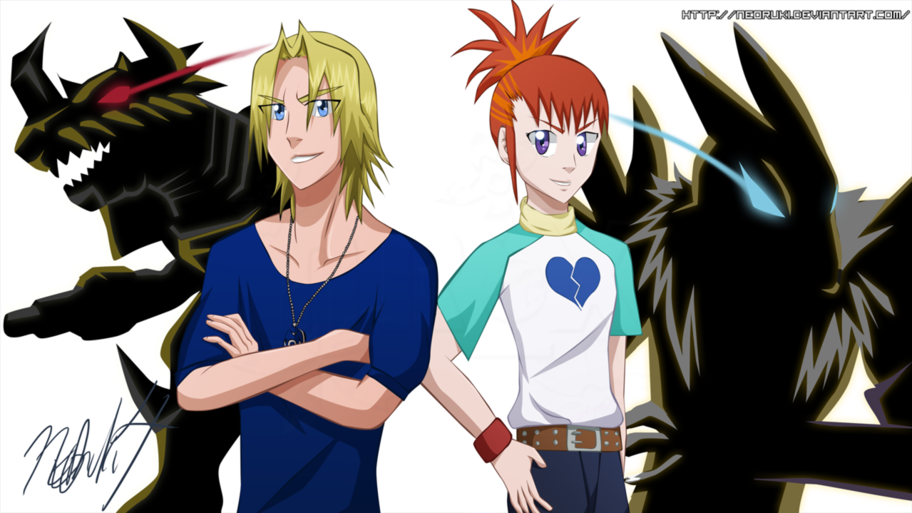 aonuma_kiriha broken_heart collar digimon digimon_(creature) heart looking_at_viewer makino_ruki renamon short_hair smile zekegreymon