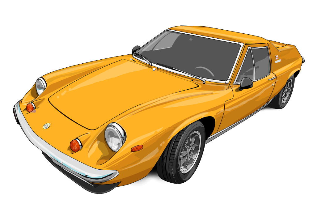 car directman lotus_(brand) lotus_europa motor_vehicle no_humans original simple_background vehicle_focus white_background yellow_car