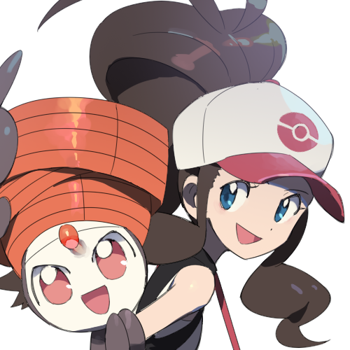1girl baseball_cap black_vest blue_eyes brown_hair e_volution gen_5_pokemon hat high_ponytail hilda_(pokemon) legendary_pokemon lowres meloetta meloetta_(pirouette) mythical_pokemon nintendo open_clothes open_vest poke_ball_print pokemon pokemon_(creature) pokemon_bw ponytail vest