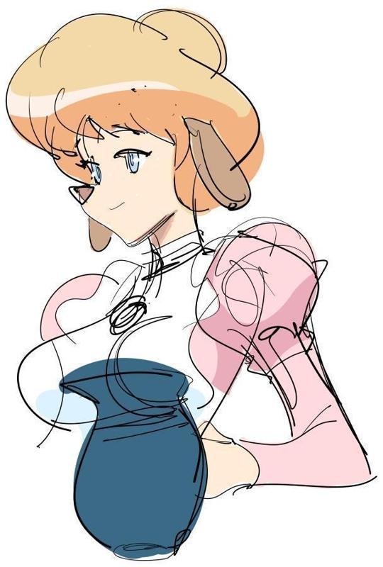 1girl blue_eyes blush breasts female_focus juliet_sleeves long_sleeves orange_hair puffy_sleeves short_hair simple_background smile solo watatanza white_background