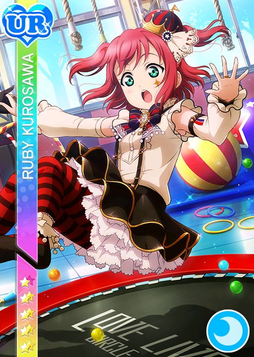 10s blush character_name circus dress green_eyes kurosawa_ruby love_live!_school_idol_festival love_live!_sunshine!! pink_hair short_hair trampoline