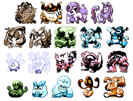 bird cat commentary creature cursola english_commentary fish full_body galarian_corsola galarian_darmanitan galarian_darmanitan_(standard) galarian_darumaka galarian_farfetch&#039;d galarian_form galarian_linoone galarian_meowth galarian_mr._mime galarian_ponyta galarian_rapidash galarian_stunfisk galarian_weezing galarian_yamask galarian_zigzagoon game_freak gen_8_pokemon horns looking_at_viewer mr._rime multiple_monochrome nintendo no_humans obstagoon one_eye_closed pat_attackerman perrserker pokemon pokemon_(creature) runerigus simple_background single_horn sirfetch&#039;d sprite unicorn white_background