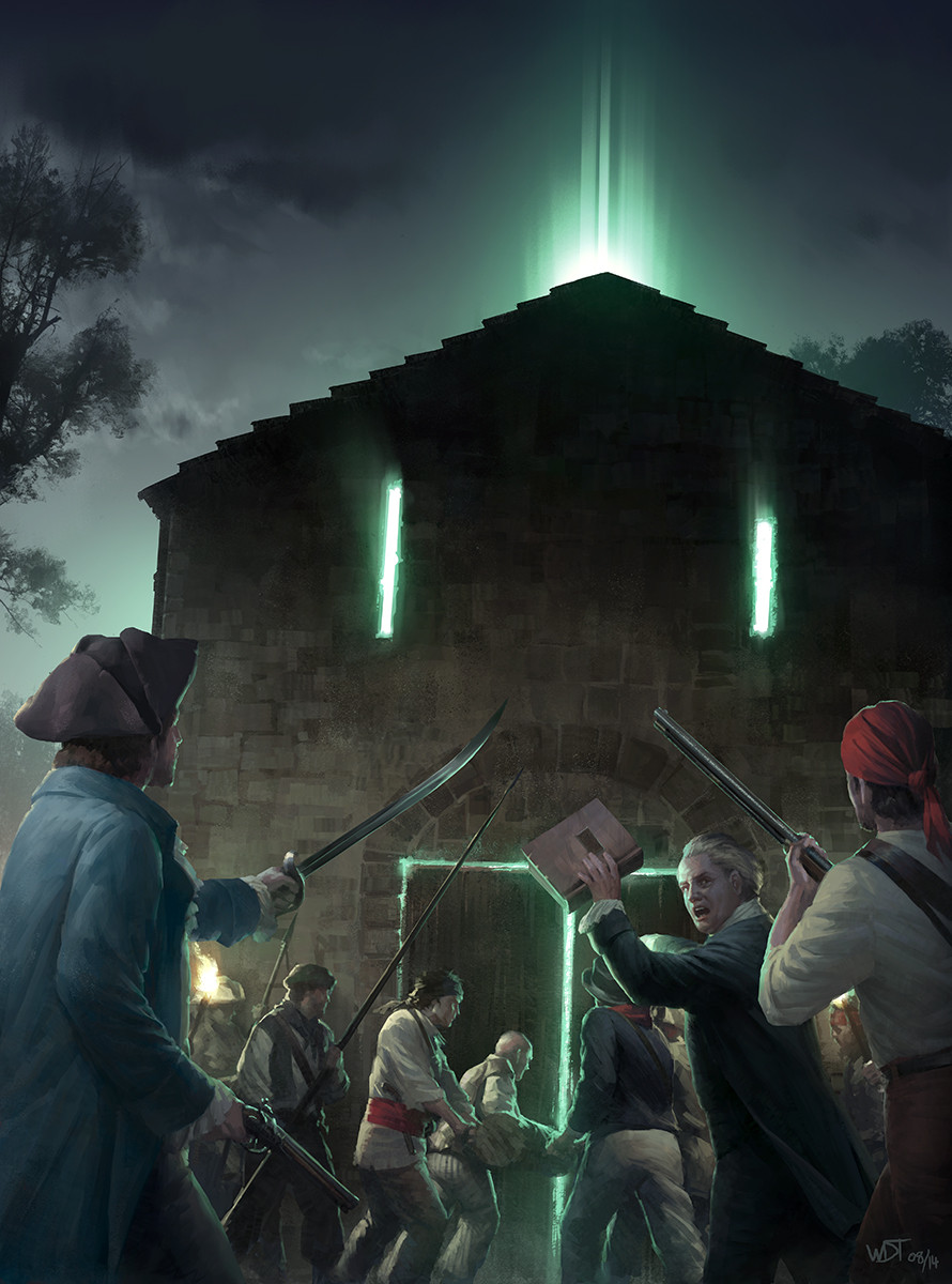 6+boys american_revolution antique_firearm bandana battering_ram book building cthulhu_mythos cthulhu_wars darren_tan energy firearm firelock flintlock gun handgun highres holding holding_gun holding_polearm holding_weapon house long_coat magic multiple_boys musket official_art polearm spear weapon