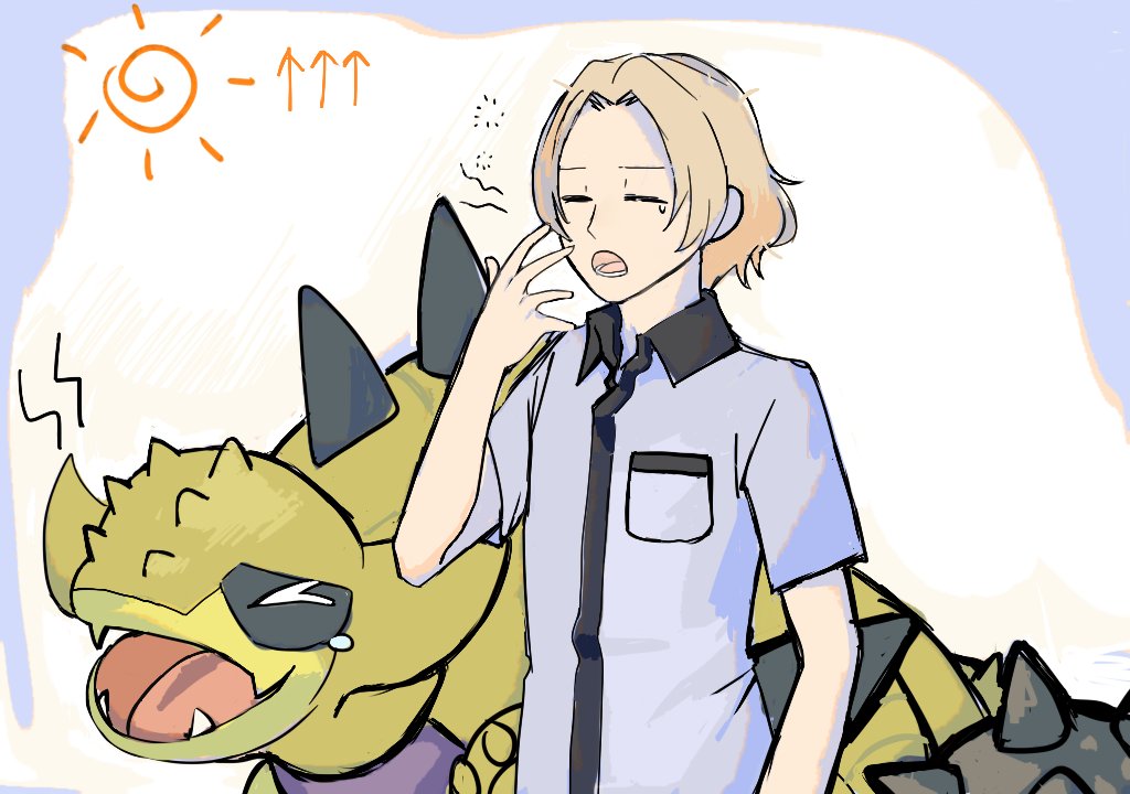 ankylomon closed_eyes digimon digimon_(creature) horns imai_chitose open_mouth sharp_teeth tail teeth