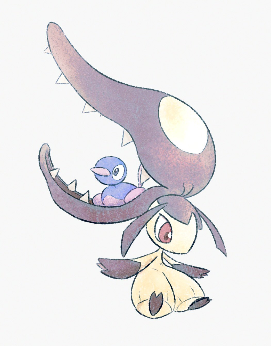 1other alternate_color fireblast full_body gen_2_pokemon gen_3_pokemon highres mawile nintendo pokemon pokemon_(creature) porygon2 red_eyes red_pupils sharp_teeth shiny_pokemon simple_background teeth white_background