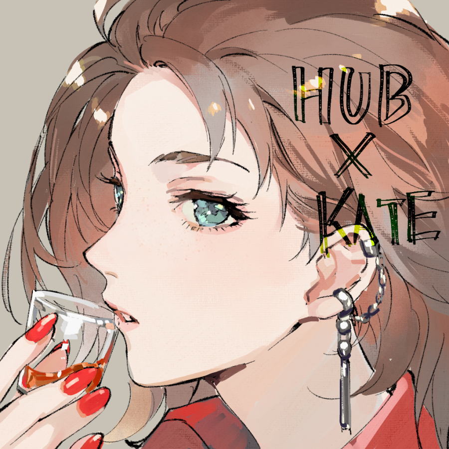 alcohol bar_(place) brown_hair cup drinking_glass earrings egawa_satsuki eyelashes eyeshadow forehead green_eyes idolmaster idolmaster_cinderella_girls jewelry kate_(idolmaster) lips lipstick makeup nail_polish piercing portrait red_nails red_shirt shirt united_kingdom whiskey