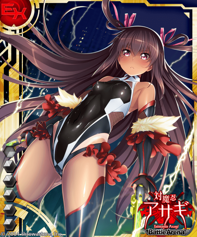 1girl aoi_nagisa_(metalder) bodysuit breasts card_(medium) female_focus highleg highleg_leotard holding holding_weapon leotard mizuki_yukikaze nipples skirt taimanin_(series) taimanin_asagi taimanin_asagi_battle_arena_all_card_gallery taimanin_asagi_kessen_arena taimanin_yukikaze twintails weapon