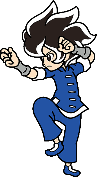 1boy black_hair closed_mouth loose_pants martial_arts_jacket metal_wrist_cuffs nintendo shoes short_sleeves warioware white_hair_tips young_cricket_(warioware)
