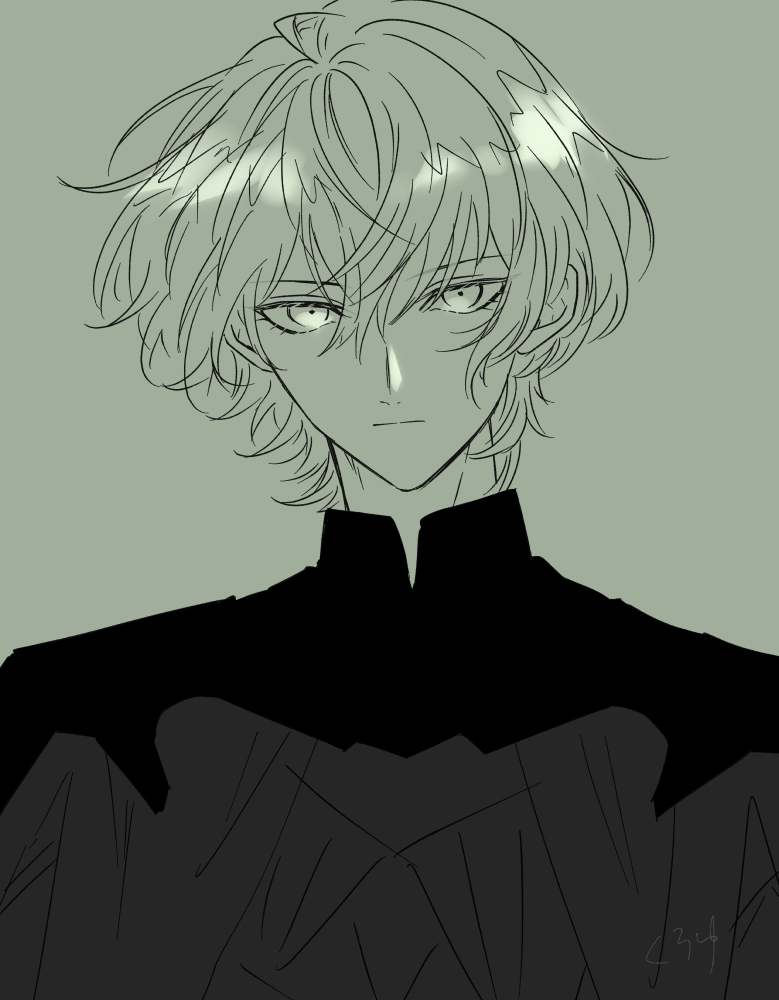 1boy armor male_byleth_(fire_emblem) cape closed_mouth commentary_request expressionless eyelashes fire_emblem fire_emblem:_three_houses gorget hair_between_eyes kuroyu66 looking_at_viewer male_focus nintendo short_hair simple_background solo straight-on upper_body wolf_cut