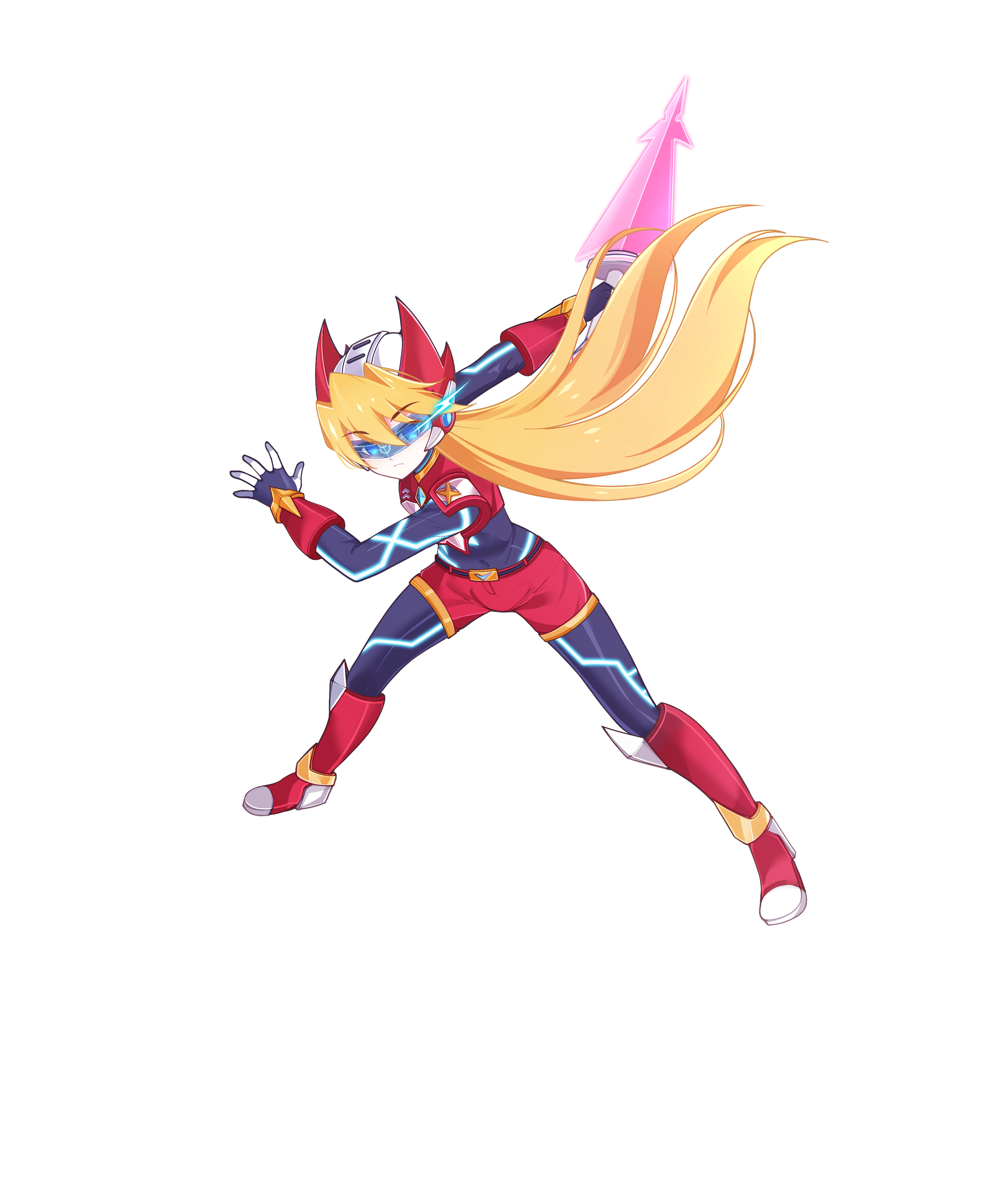 1girl absurdres aizeis alternate_costume alternate_hairstyle armor armored_boots belt blonde_hair blue_eyes bodystocking boots breasts chest_jewel ciel_(mega_man) closed_mouth commission commissioner_upload energy_sword eyelashes fake_horns forehead_jewel full_body gauntlets gloves helmet highres holding holding_weapon horned_helmet horns knee_boots knee_pads long_hair looking_at_viewer mechanical_ears mega_man_(series) mega_man_zero_(series) mega_man_zx model_o_(mega_man) non-web_source petite shorts shoulder_armor small_breasts solo standing sword transparent_background weapon