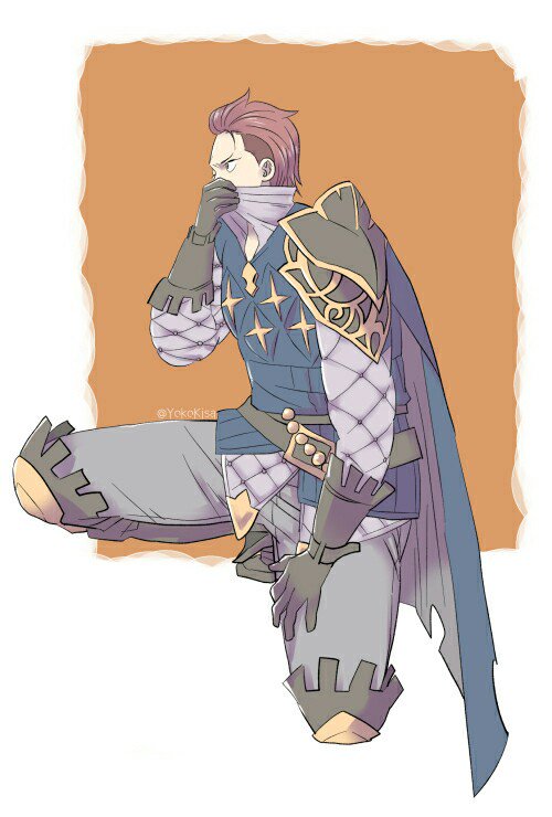 1boy alternate_costume armor cosplay fire_emblem fire_emblem_fates full_body grey_pants laslow_(fire_emblem) laslow_(fire_emblem)_(cosplay) male_focus nintendo pants red_hair saizo_(fire_emblem) shoulder_armor yokokisa