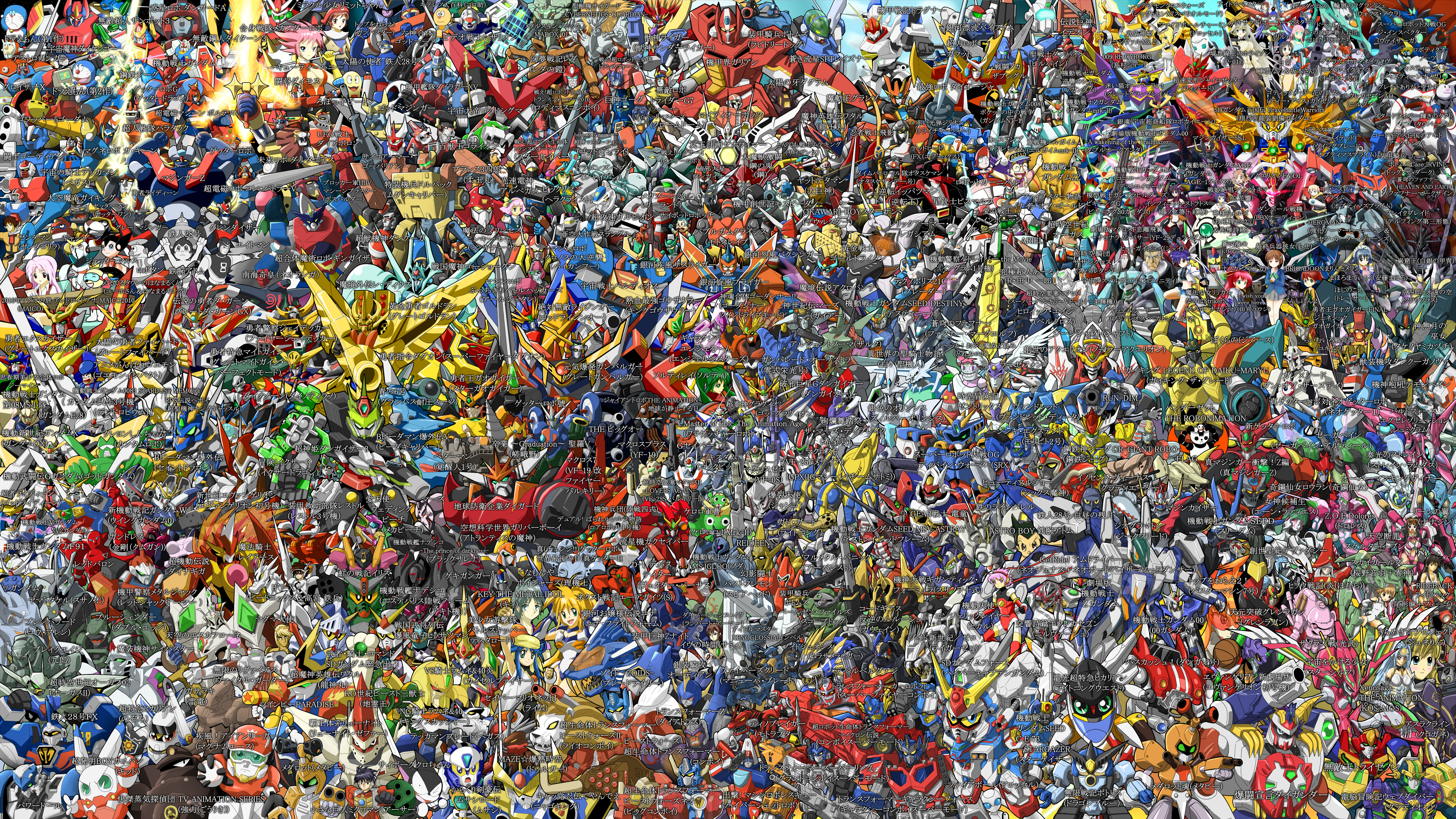 009_re:cyborg 00_gundam 00_qan[t] 6+boys 6+girls 6+others 8_man_(series) 8man 8man_(character) absolutely_everyone absurdly_detailed_composition absurdres ac_japan acrobunch everyone galaxy_angel galaxy_angel_rune highres multiple_boys multiple_girls multiple_others