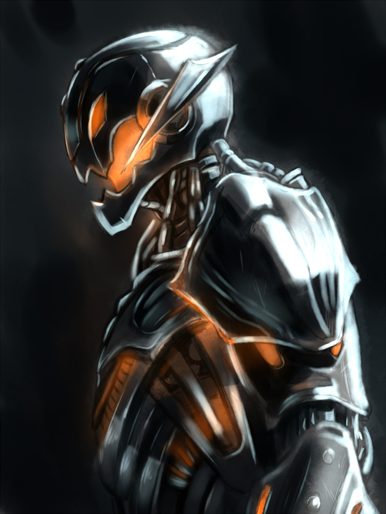 black_background dark from_side glowing humanoid_robot light marvel no_humans non-humanoid_robot robot solo ultron upper_body yoru_(shinsouishiki)
