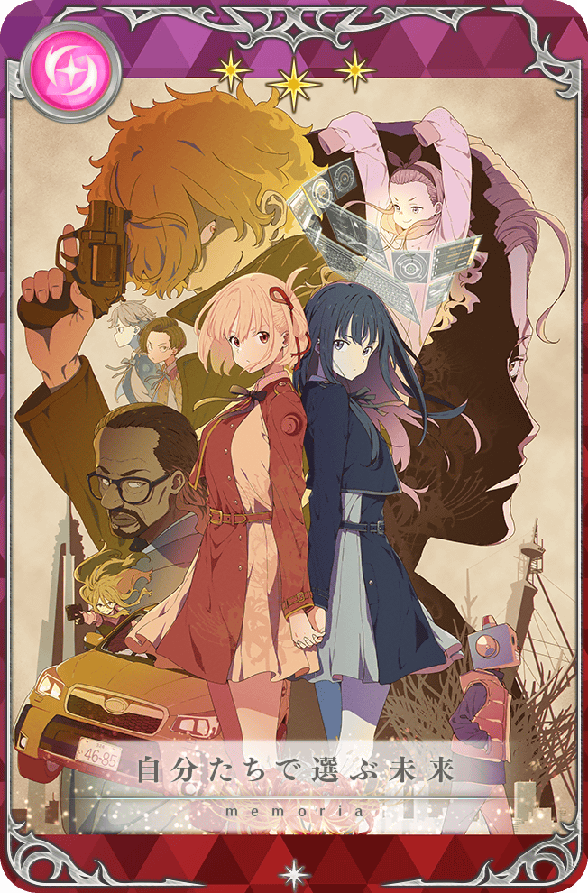 6+girls back-to-back belt black_hair blonde_hair blue_belt blue_dress blue_flower blue_ribbon blue_spider_lily car card_(medium) dress floral_print flower game_cg grey_dress gun hair_ribbon harukawa_fuki holding holding_gun holding_hands holding_weapon imigimuru inoue_takina kurumi_(lycoris_recoil) long_hair looking_at_viewer lycoris_recoil lycoris_uniform magia_record:_mahou_shoujo_madoka_magica_gaiden mahou_shoujo_madoka_magica majima_(lycoris_recoil) mika_(lycoris_recoil) motor_vehicle multiple_boys multiple_girls nakahara_mizuki neck_ribbon nishikigi_chisato official_art otome_sakura picture_frame pleated_dress red_belt red_dress red_eyes red_flower red_ribbon ribbon robota_(lycoris_recoil) school_uniform short_hair spider_lily spider_lily_print star_(symbol) subaru_(brand) subaru_forester translated two-tone_dress weapon yoshimatsu_shinji yuri