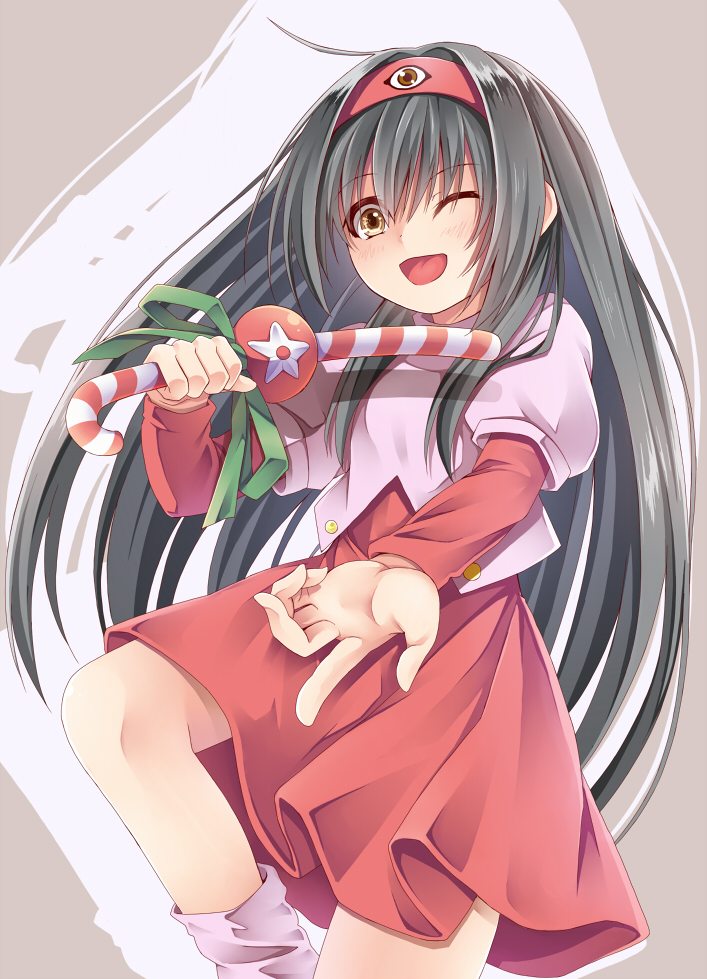 00s 1girl blush breasts child cosplay creek_(moon-sky) dai_mahou_touge hairband long_hair open_mouth smile tanaka_punie tanaka_punie_(cosplay) youjo_(creek_(moon-sky))