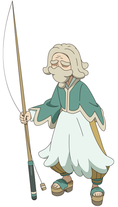 1boy arm_behind_back beard blonde_hair brown_pants facial_hair fishing_rod full_body green_jacket holding holding_fishing_rod jacket long_sleeves ludlow_(pokemon) male_focus nintendo official_art pants platform_sandals pokemon pokemon_(anime) pokemon_horizons sandals shirt solo standing striped_clothes striped_pants thick_eyebrows toes transparent_background vertical-striped_clothes vertical-striped_pants white_shirt