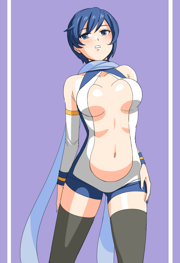 1girl blue_eyes blue_hair blue_scarf breasts kaiko_(vocaloid) kaiko_shion medium_breasts scarf solo vocaloid