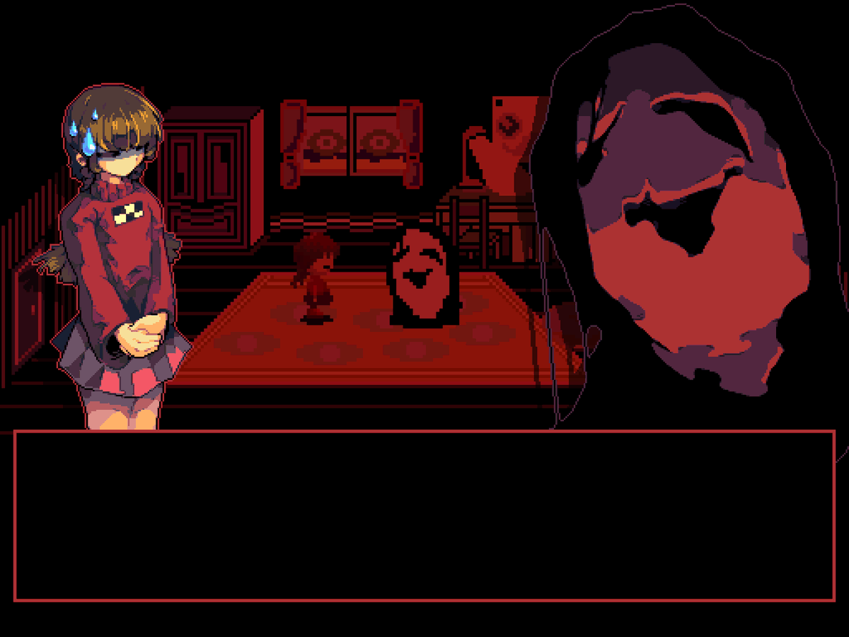 1girl artist_request closed_eyes gameplay_mechanics long_sleeves madotsuki pixel_art red_sweater skirt sweater uboa yume_nikki