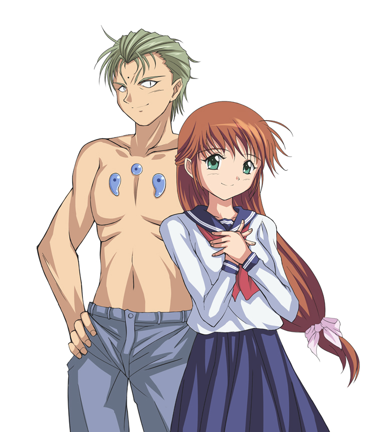 1990s_(style) artist_request blue_seed character_request fujimiya_momiji long_hair school_uniform serafuku short_hair