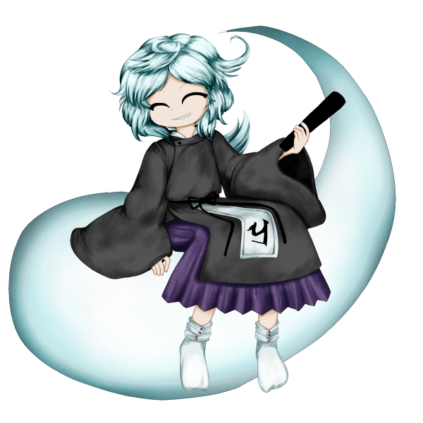 1other androgynous anmita_(rarutos) blue_hair closed_eyes commentary_request grin hakama hakama_skirt holding japanese_clothes jynx_(style) len&#039;en light_blue_hair long_hair long_sleeves original other_focus purple_hakama simple_background sitting skirt smile socks transparent_background variant_set white_socks wide_sleeves