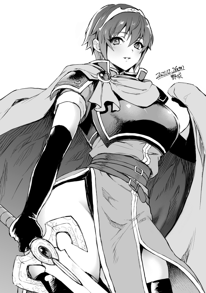 1girl armor belt breasts cape fire_emblem genderswap genderswap_(mtf) marth_(fire_emblem) nintendo sword tiara weapon yajiro_masaru