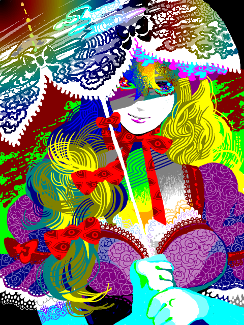 1girl blonde_hair bow elbow_gloves female_focus gloves hair_bow lace nosuke_(umiboshi) oekaki ribbon smile solo tegaki touhou umbrella yakumo_yukari