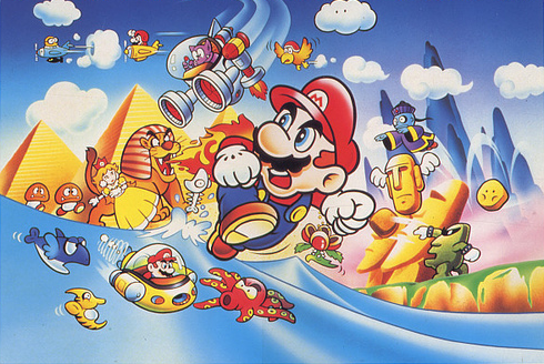 1980s_(style) 1boy 1girl 6+others aircraft airplane batadon biokinton dragonzamasu facial_hair fire flying ganchan goombo gunion hiyoihoi honen jiangshi king_totomesu lowres mario mario_(series) multiple_others multiple_persona mustache nintendo ocean official_art oldschool p._plant pionpi princess_daisy pyramid_(structure) retro_artstyle roketon spacecraft submarine super_mario_bros._1 super_mario_land tatanga tomboy torion water watercraft