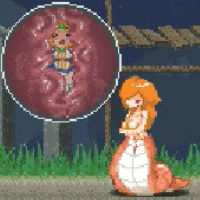animated animated_gif bad_end blonde_hair camel_(dansen) d-gate digestion game_over inside_creature lamia lowres milia milia_wars monster_girl orange_hair pixel_art unbirthing vore