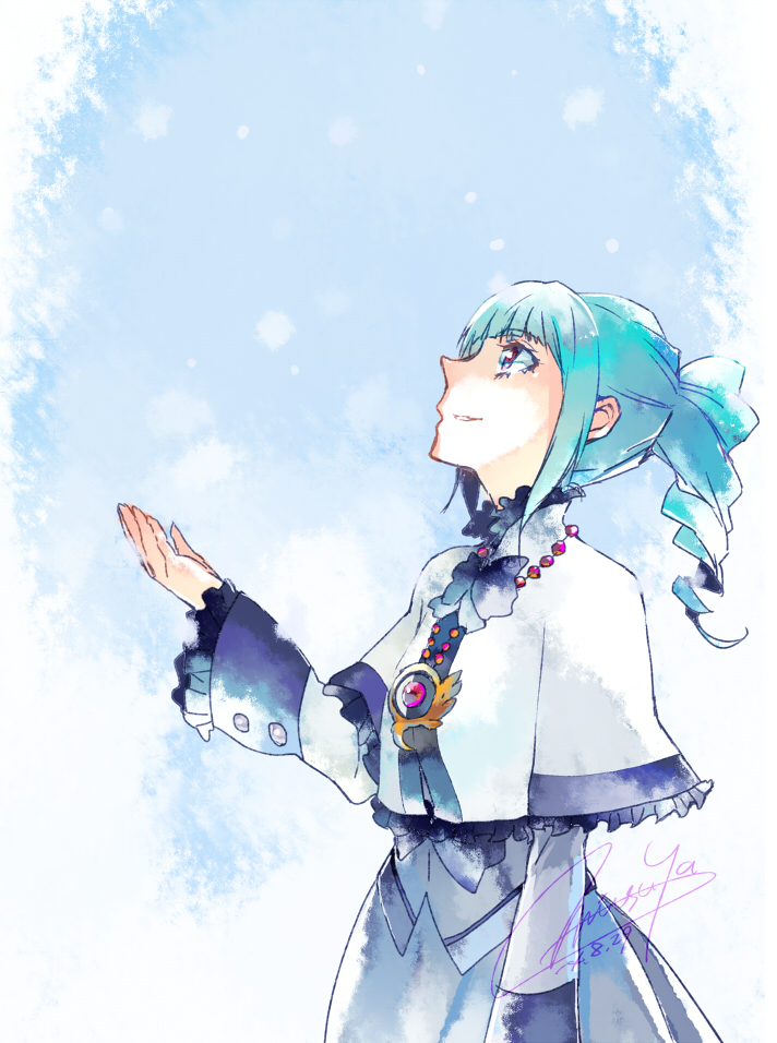 1girl ange_serena blue_hair capelet dress frills jewelry long_hair open_mouth ponytail purple_eyes ribbon tales_of_(series) tales_of_innocence wide_sleeves