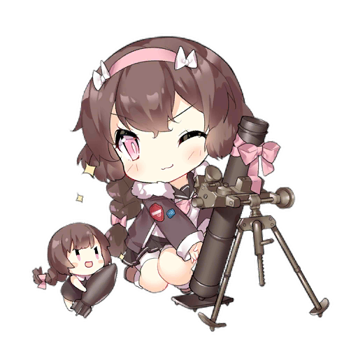 2girls :3 :d ammunition artillery_fairy_(girls&#039;_frontline) badge black_sailor_collar black_skirt blush blush_stickers bomb bow bowtie braid brown_dress brown_hair brown_jacket brown_shoes button_badge chibi closed_mouth dress explosive fairy_(girls&#039;_frontline) full_body fur-trimmed_jacket fur_trim girls&#039;_frontline hair_bow hairband holding holding_bomb jacket kneeling long_hair long_sleeves looking_at_viewer mortar_(weapon) mortar_shell multiple_girls official_art one_eye_closed open_mouth pink_bow pink_bowtie pink_eyes pink_hairband pink_ribbon ribbon sailor_collar saru shirt shoes shorts simple_background single_braid skirt slit_pupils smile sparkle third-party_source transparent_background v-shaped_eyes white_bow white_shirt white_shorts |_|