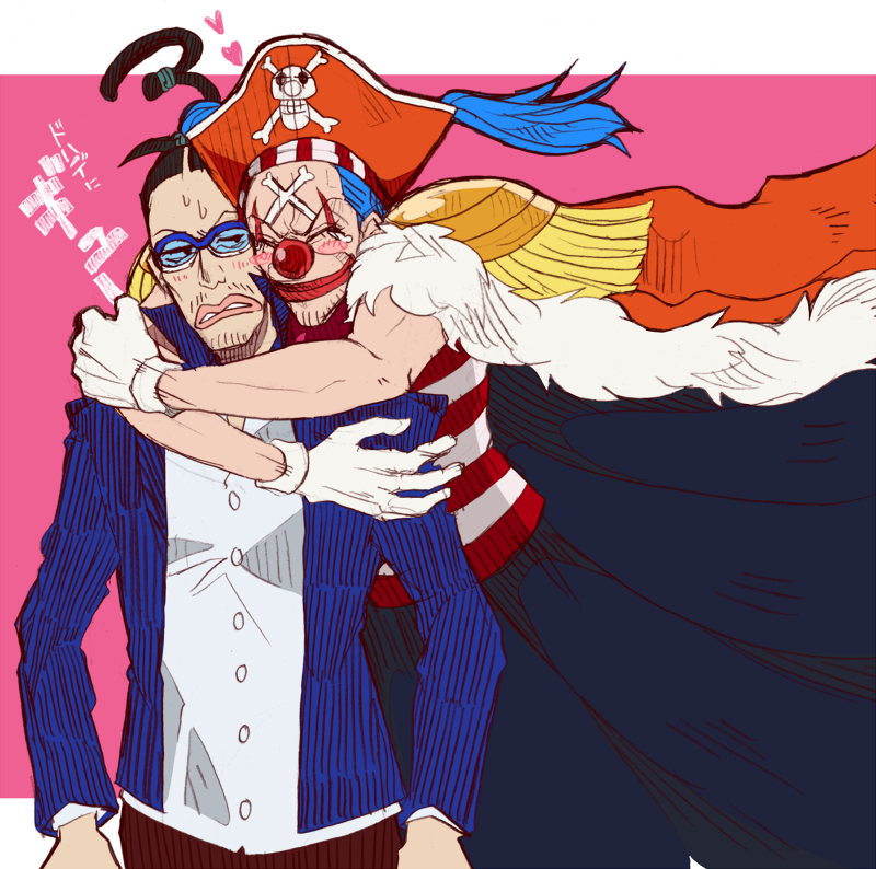 2boys black_hair blue_hair buggy_the_clown galdino glasses long_hair m516 multiple_boys one_piece ponytail