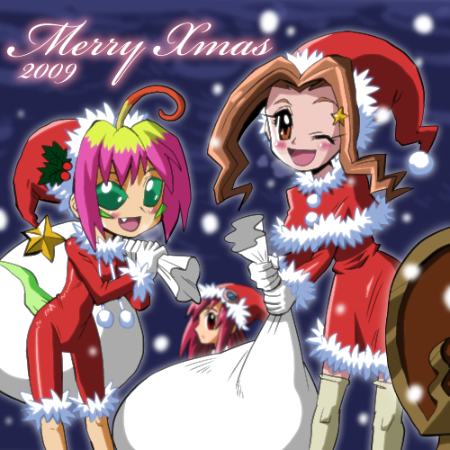 digimon digimon_(creature) fang green_eyes kizuna_(digimon) looking_at_viewer lowres one_eye_closed palmon personification tachikawa_mimi tail wink