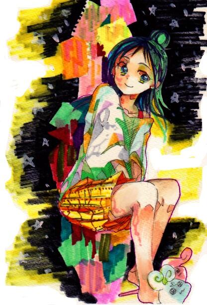 00s 1girl blue_eyes blue_hair choppy female_focus flappy futari_wa_precure_splash_star long_hair matching_hair/eyes mishou_mai precure skirt smile solo