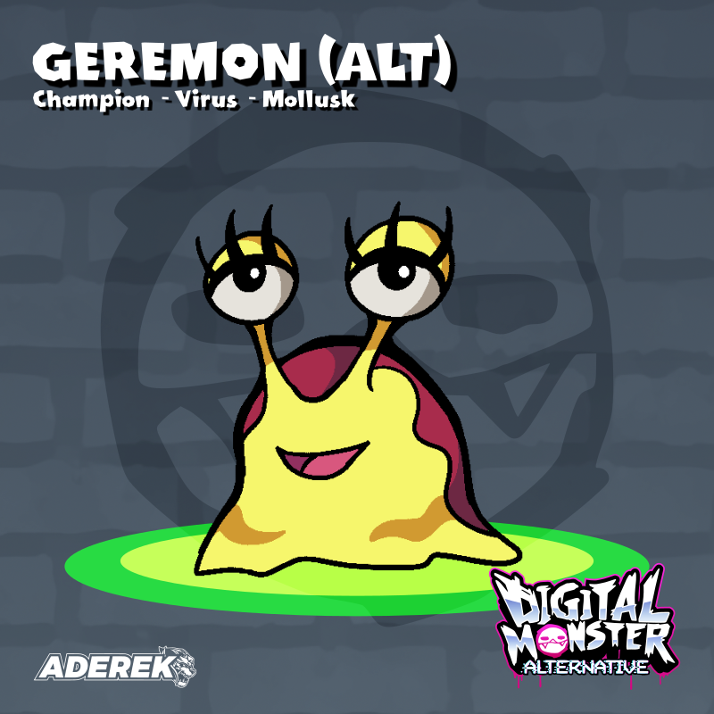 beta_digimon black_eyes digimon digimon_(creature) geremon happy slug smile solo