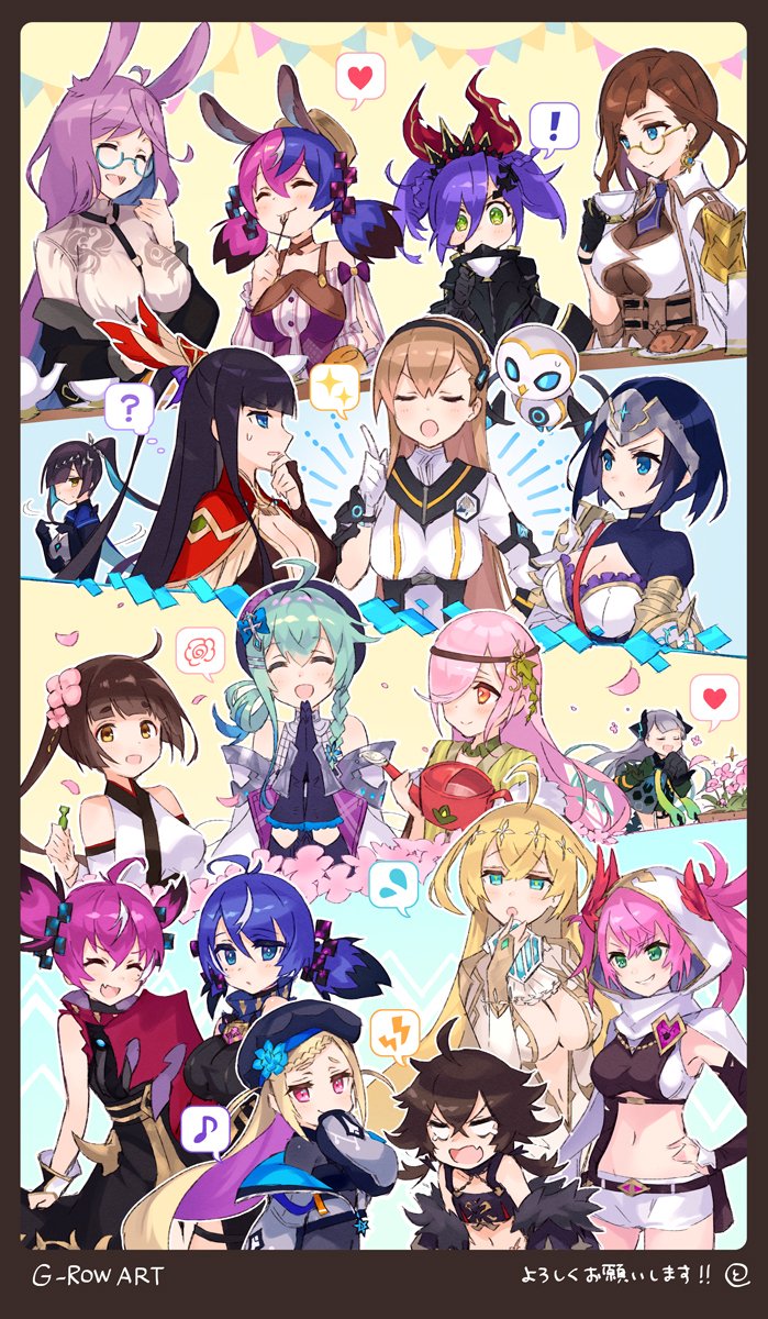 6+girls :o ? ahoge animal_ears aqua-framed_eyewear aqua_eyes aqua_hair azusa_yumi_(phantom_of_the_kill) bare_shoulders belt between_breasts black_belt black_hair blonde_hair blue_eyes blue_hair blunt_bangs bob_cut bow braid breasts brown_hair cleavage closed_eyes closed_mouth colored_inner_hair corset covering_own_mouth cowboy_shot crossed_bangs cup detached_sleeves fang flower forehead_protector fork freikugel glasses gloves green_eyes hair_between_eyes hair_flower hair_ornament hair_over_one_eye hanamaru hat heart highres holding holding_cup holding_fork ila_(ta_ga_tame_no_alchemist) large_breasts long_hair looking_at_another medium_breasts medium_hair midriff mistilteinn_(phantom_of_the_kill) multicolored_hair multiple_girls murgleys_(phantom_of_the_kill) official_art open_mouth phantom_of_the_kill pink_eyes pink_flower pink_hair pink_petals ponytail priscilla_(ta_ga_tame_no_alchemist) purple_bow purple_hair robot seida_(ta_ga_tame_no_alchemist) shorts signature smile solomon_(phantom_of_the_kill) speech_bubble suiha_(phantom_of_the_kill) sweatdrop ta_ga_tame_no_alchemist tearing_up tiphereth_(phantom_of_the_kill) to_maru twintails two-tone_hair upper_body vanargand_(phantom_of_the_kill) watering_can white_gloves white_shorts yata_no_kagami_(phantom_of_the_kill) yellow_eyes