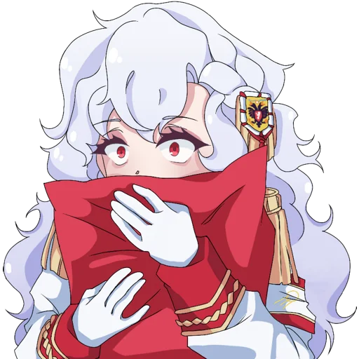 1girl aiguillette alpha_(alpha_1918) armband blue_sash buttons collar constricted_pupils cross cross_pendant epaulettes findoworld fluffy fluffy_hair gloves gold_buttons gold_trim hair_ornament hug hugging_object lips long_hair military military_uniform original red_eyes red_sleeve_cuffs russian_empire sash scared sleeve_cuffs solo sputnik_and_pogrom sticker transparent transparent_background very_long_hair white_gloves white_hair wide-eyed