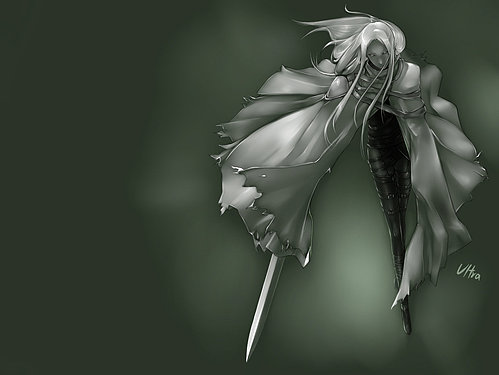 claymore_(series) claymore_(sword) green_theme irene lowres monochrome solo sword tagme weapon