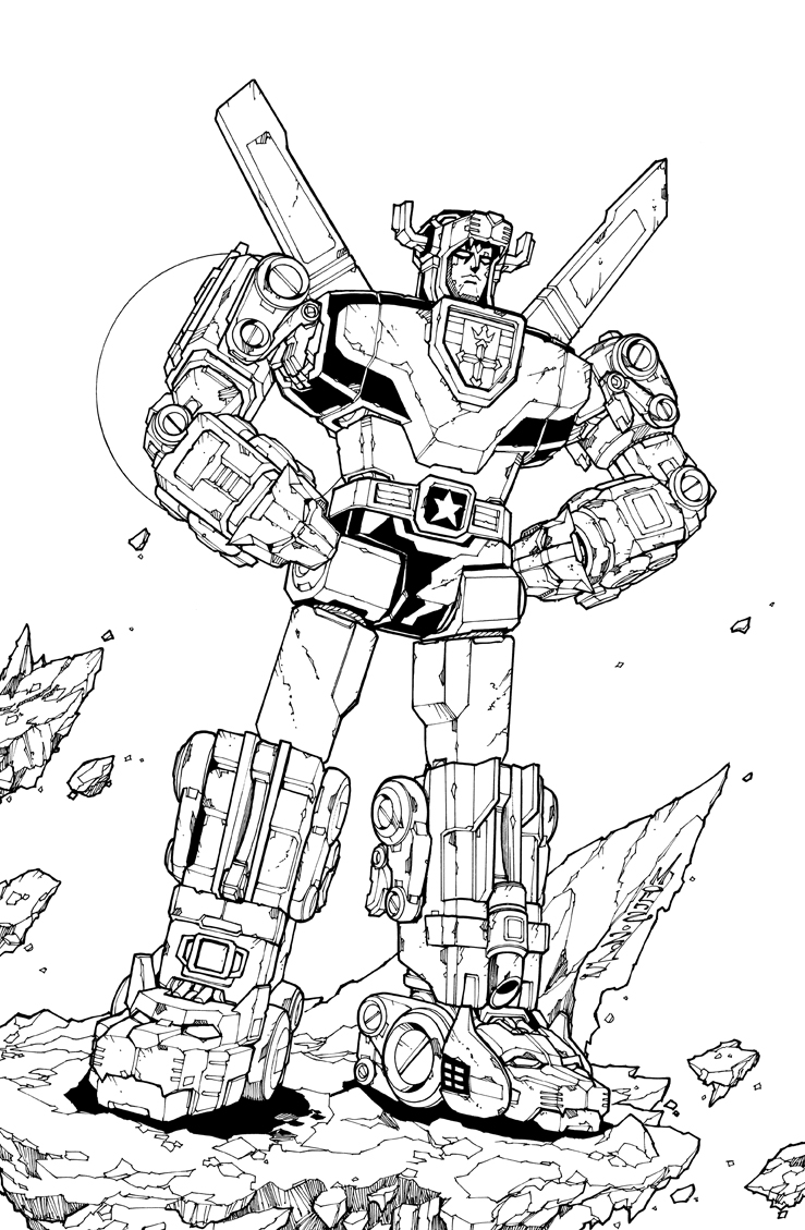 alex_milne bad_id bad_twitter_id comic_cover commentary english_commentary golion_(mecha) greyscale hands_on_own_hips hyakujuu-ou_golion lineart looking_ahead mecha monochrome no_humans official_art robot science_fiction solo standing super_robot lion_voltron voltron_(series)