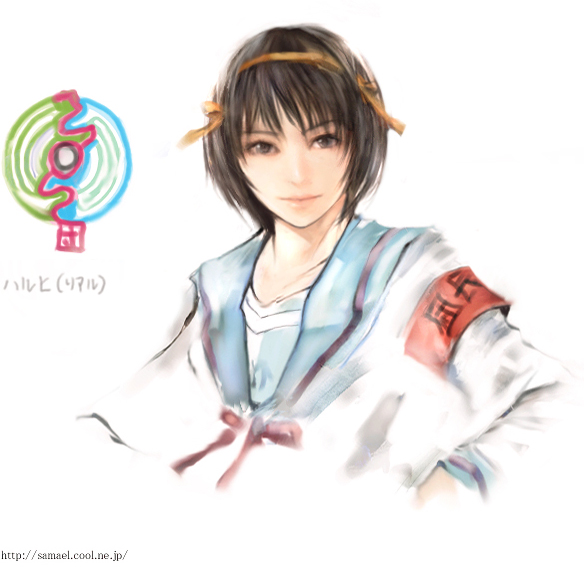 00s 1girl armband female_focus koyama_sousuke ribbon samael school_uniform serafuku solo suzumiya_haruhi suzumiya_haruhi_no_yuuutsu