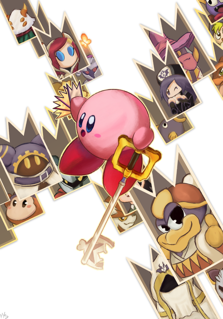 bandana_waddle_dee blush_stickers card character_request commentary_request dark_meta_knight daroach drawcia francisca_(kirby) galacta_knight holding holding_card holding_weapon hyness keyblade kine_(kirby) king_dedede kingdom_hearts kingdom_hearts_chain_of_memories kingdom_key kirby kirby_(series) landia lizzle_(_dufz5278) magolor marx_(kirby) meta_knight nintendo open_mouth susie_(kirby) waddle_dee weapon white_background