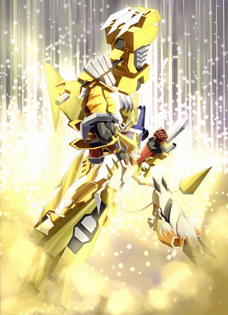 cloud digimon drill gaogaigar hammer parody shoutmon tail yuusha_ou_gaogaigar yuusha_series