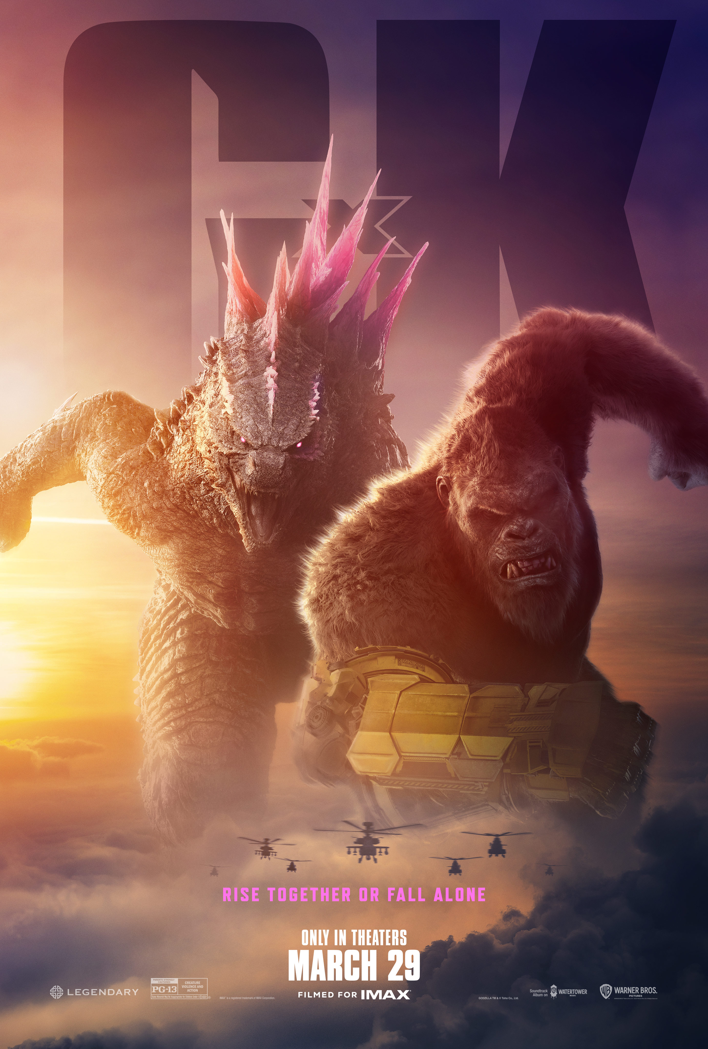 absurdres ah-64_apache aircraft angry ape artist_request attack_helicopter b.e.a.s.t._glove cloud crossover dinosaur electroshock_weapon english_text fangs fog gauntlets giant giant_monster glowing glowing_eyes glowing_spikes godzilla godzilla_(monsterverse) godzilla_(series) godzilla_and_kong_running_(meme) godzilla_evolved godzilla_x_kong:_the_new_empire gorilla helicopter highres kaiju king_kong king_kong_(series) legendary_pictures looking_at_viewer military monster monsterverse movie_poster no_humans no_pupils official_art open_mouth pink_eyes poster_(medium) promotional_art roaring running sea_monster sharp_teeth spikes teeth toho tongue warner_bros weapon