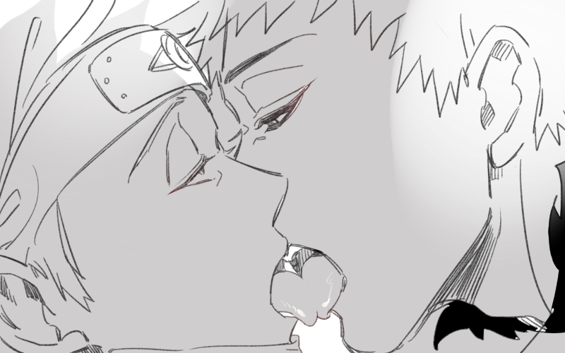 2boys couple eye_contact forehead_protector french_kiss hatake_kakashi kiss looking_at_another male_focus multiple_boys naruto_(series) naruto_shippuuden short_hair uchiha_obito vosovic yaoi