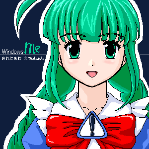 1girl :d blue_dress blush bow bowtie braid collarbone dress female_focus green_eyes green_hair lowres matching_hair/eyes me-tan microsoft_windows open_mouth os-tan portrait red_bow sidelocks sign simple_background smile solo twin_braids upper_body warning_sign windows_classic windows_me