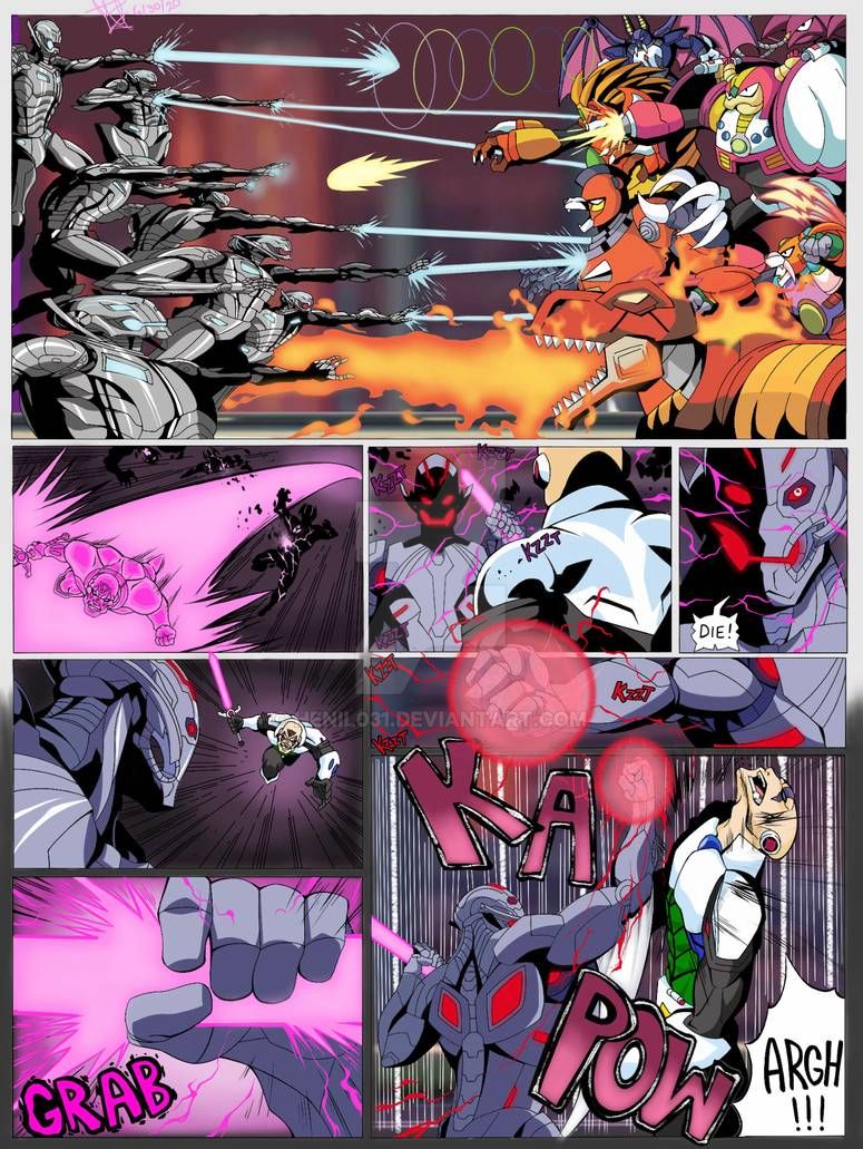 android armor army avengers:_age_of_ultron avengers_(series) bald battle beam blue_eyes capcom comic crossover death_battle energy energy_sword fighting glowing glowing_eyes green_eyes headgear henil031 holding holding_sword holding_weapon marvel marvel_cinematic_universe marvel_vs._capcom marvel_vs._capcom_infinite mega_man_x5 mega_man_x_(series) punching red_eyes robot speech_bubble sword tagme ultron weapon
