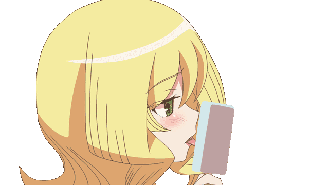 1girl animated animated_gif bare_shoulders blonde_hair blush eyes_visible_through_hair food from_side green_eyes hair_between_eyes holding holding_food holding_ice_cream ice_cream ice_cream_bar ishitobi_kanna licking long_hair portrait shinohayu_the_dawn_of_age simple_background smile solo tongue transparent_background