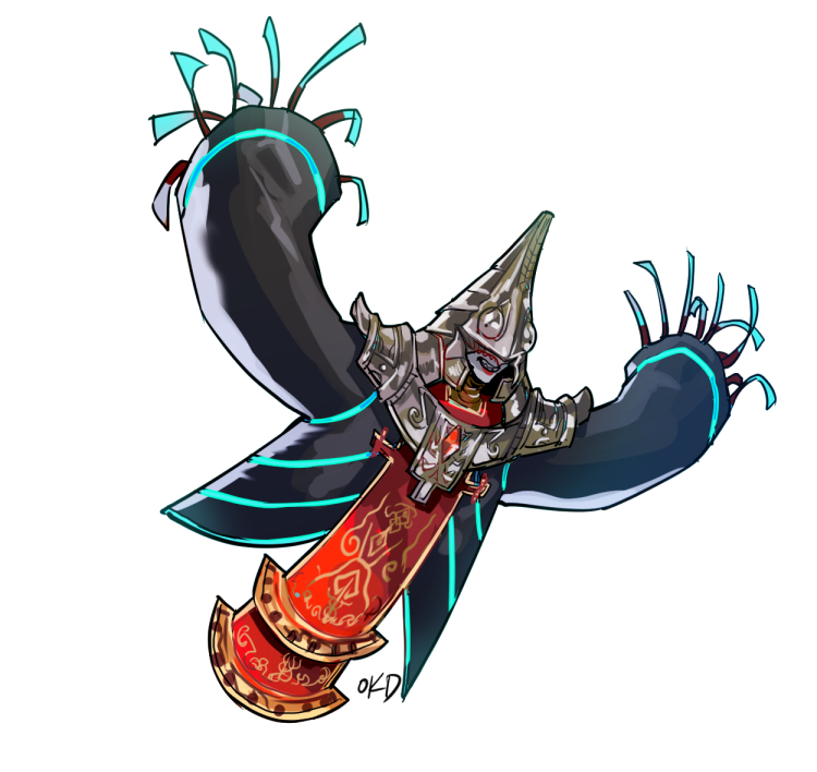 1boy covered_eyes floating full_body helmet hyrule_warriors male_focus nintendo okada_(hoooojicha) solo tabard the_legend_of_zelda the_legend_of_zelda:_twilight_princess white_background zant