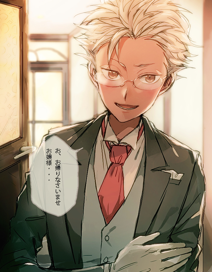 1boy 5_(femfamme) blush glasses king_of_prism king_of_prism_by_prettyrhythm looking_at_viewer male_focus necktie nishina_kazuki pretty_rhythm pretty_series silver_hair solo text_focus