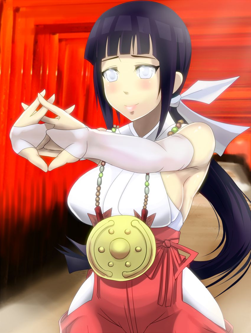 1girl black_hair breasts curvy female_focus hyuuga_hinata large_breasts long_hair naruto naruto_(series) ponytail purple_eyes sakuama sideboob solo wide_hips