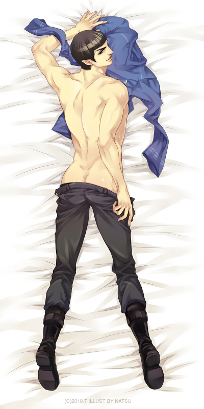 1boy ass back black_footwear boots dakimakura_(medium) male_focus pointy_ears spock star_trek starfleet_uniform uniform_removed vulcan